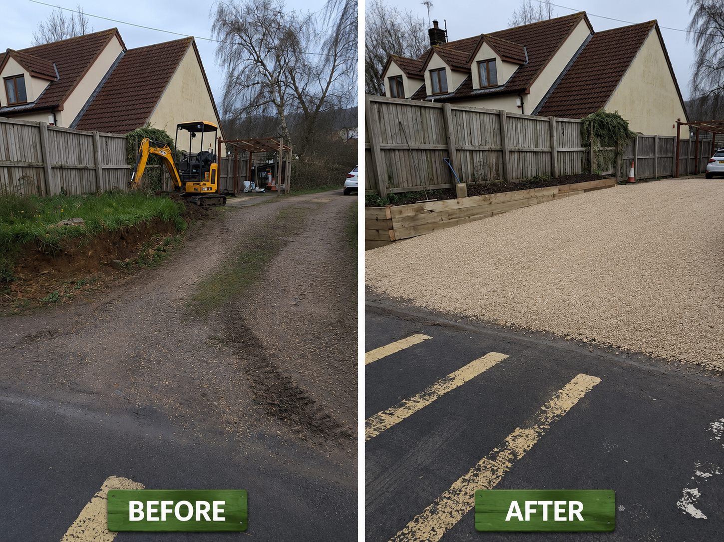 Driveway and groundworks completed area