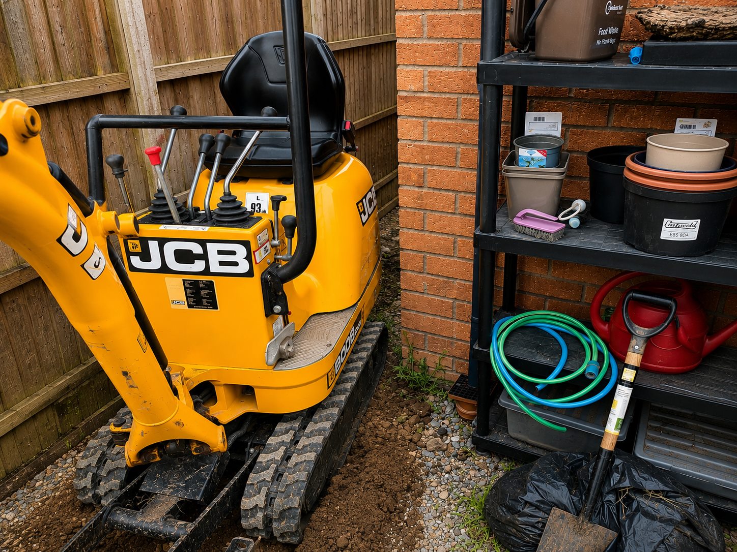 Compact digger available for operated hire